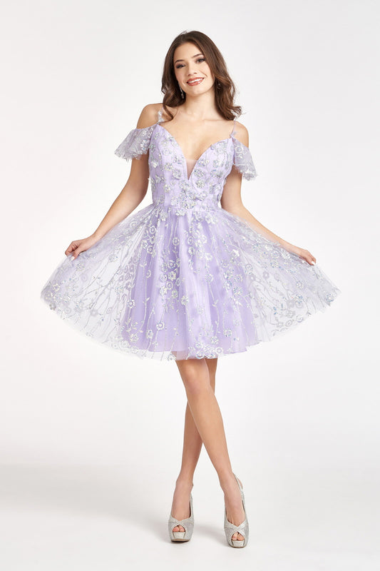 Sequin Sheer V Back Glitter Mesh Homecoming Dress W Sweetheart Neckline