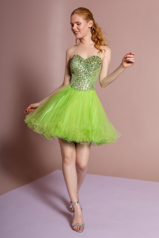 Light Green Peach Yellow Sweetheart Tulle Short Dress With Jewel Embellished Bodice