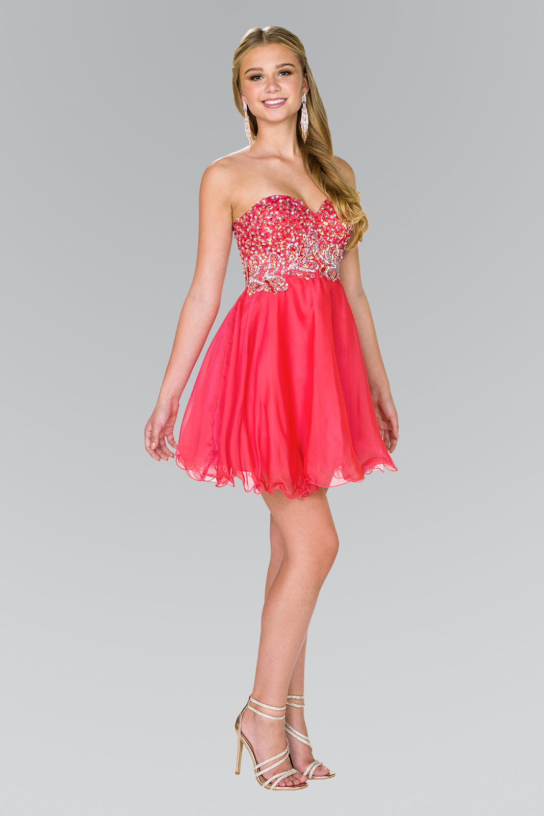 Mint Silver Watermelon Strapless Sweetheart Short Dress With Jewel And Sequin Embellished Bodice