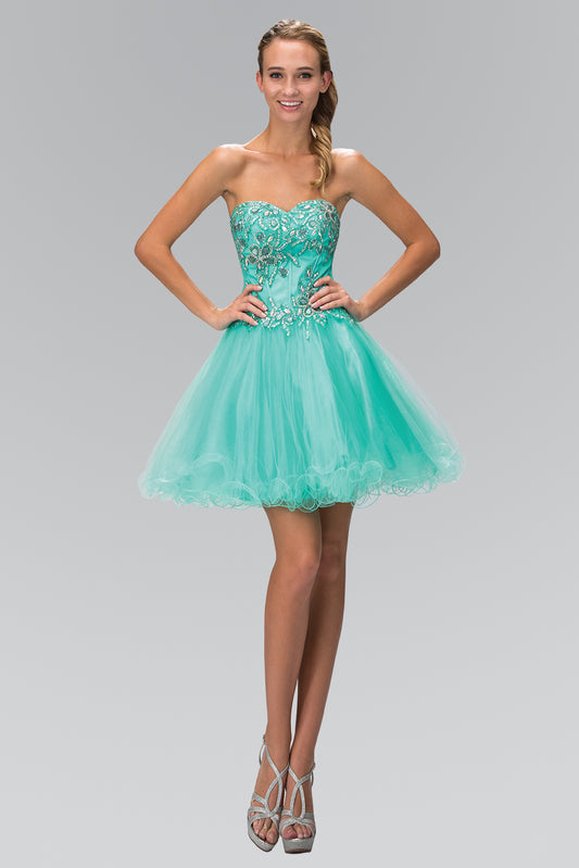 Coral Tiffany Strapless Sweetheart Tulle Short Dress With Jewel Embellished Bodice
