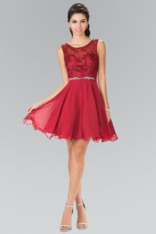 White Blush Navy Burgundy Coral Champagne Tiffany Silver Mauve Lace Bodice A Line Short Dress With Jeweled Waist Band
